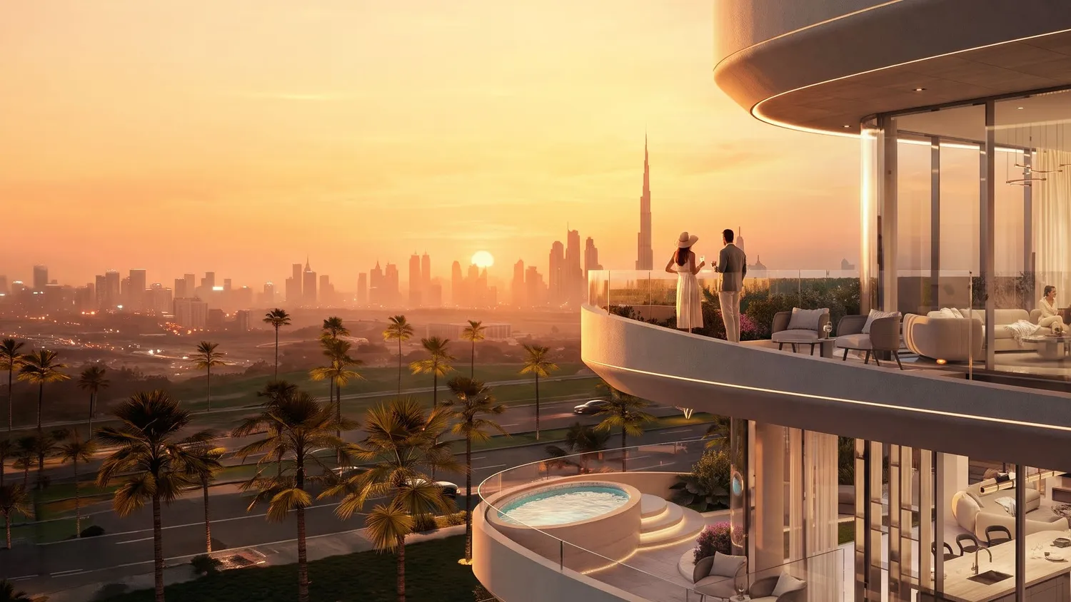Rabdan Avenue terrace overlooking the Dubai skyline